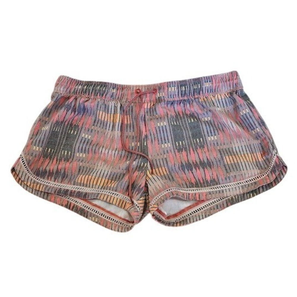 Prana Athletic Shorts Women Small Pink Orange Geometric Drawstring Pocket